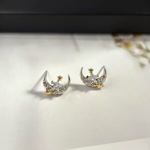 Stat and Moon Stud Earrings for Men Women Streetwear Punk Hip Hop Unisex Style